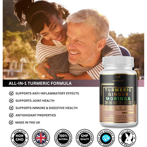 Advanced Turmeric Curcumin 12500Mg Ginger 1500Mg Moringa 12500Mg Boswellia 750Mg Saffron 500Mg, Joint Care Supplement, Quercetin, Tart Cherry, Ceylon Cinnamon, ONE per Day, 4 Month Supply, Made in UK