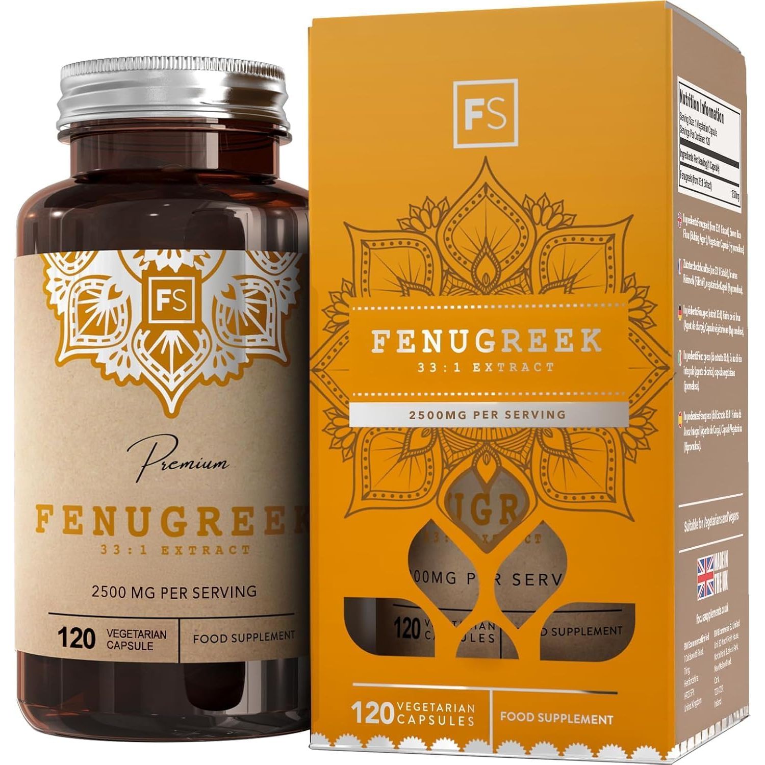 FS Fenugreek | 120 High Strength Fenugreek Capsules - 2500Mg (From 33:1 Extract) per Serving | Fenagreek Supplement | Non-Gmo, Gluten & Allergen Free | Made in the UK
