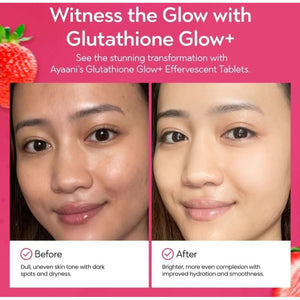 Ayaani Glutathione Glow+ 1200Mg - Effervescent Beauty Tablets with Vitamin C, Hyaluronic Acid & Alpha Lipoic Acid - Skin Brightening & Antioxidant Support - Strawberry Flavour - 20 Tablets