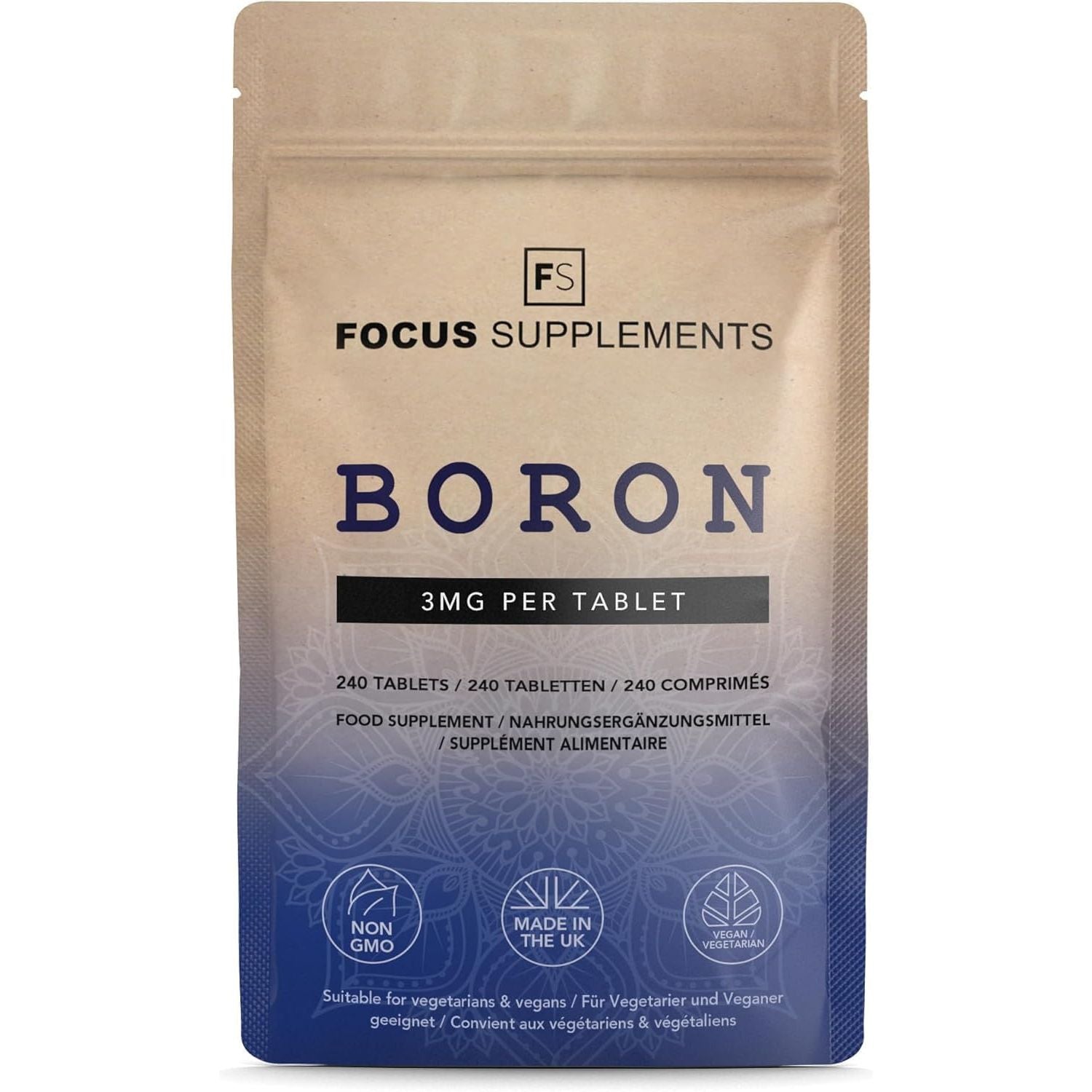 FS Boron Supplements | 240 Boron Tablets - High Strength 3Mg BOR per Serving | 8 Months Supply | Non-Gmo, Gluten & Allergen Free | Manufactured in the UK