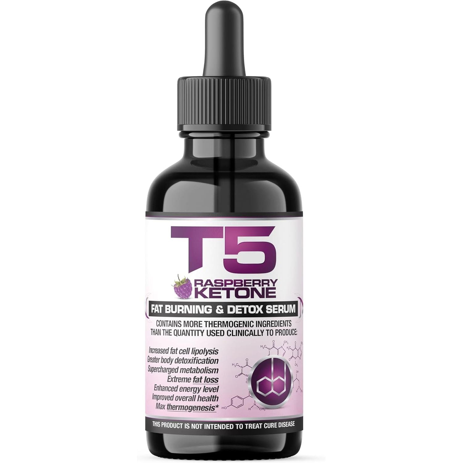 T5 Raspberry Ketone Serum: Powerful Fat Burners & Raspberry Ketones Blend. Fast Acting Weight Loss & Detox Drops (1 Month Supply | Suitable for Vegetarians | UK Manufactured)