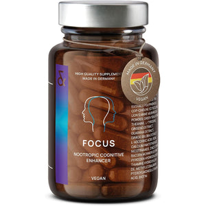 N°4 Focus - Nootropics Brain Supplement - with Lions Mane, Ginseng and Ginkgo Biloba, Bacopa Monnieri, CDP Choline, Vitamin B Complex - Cognitive Enhancer for Concentration & Memory - 60 Capsules