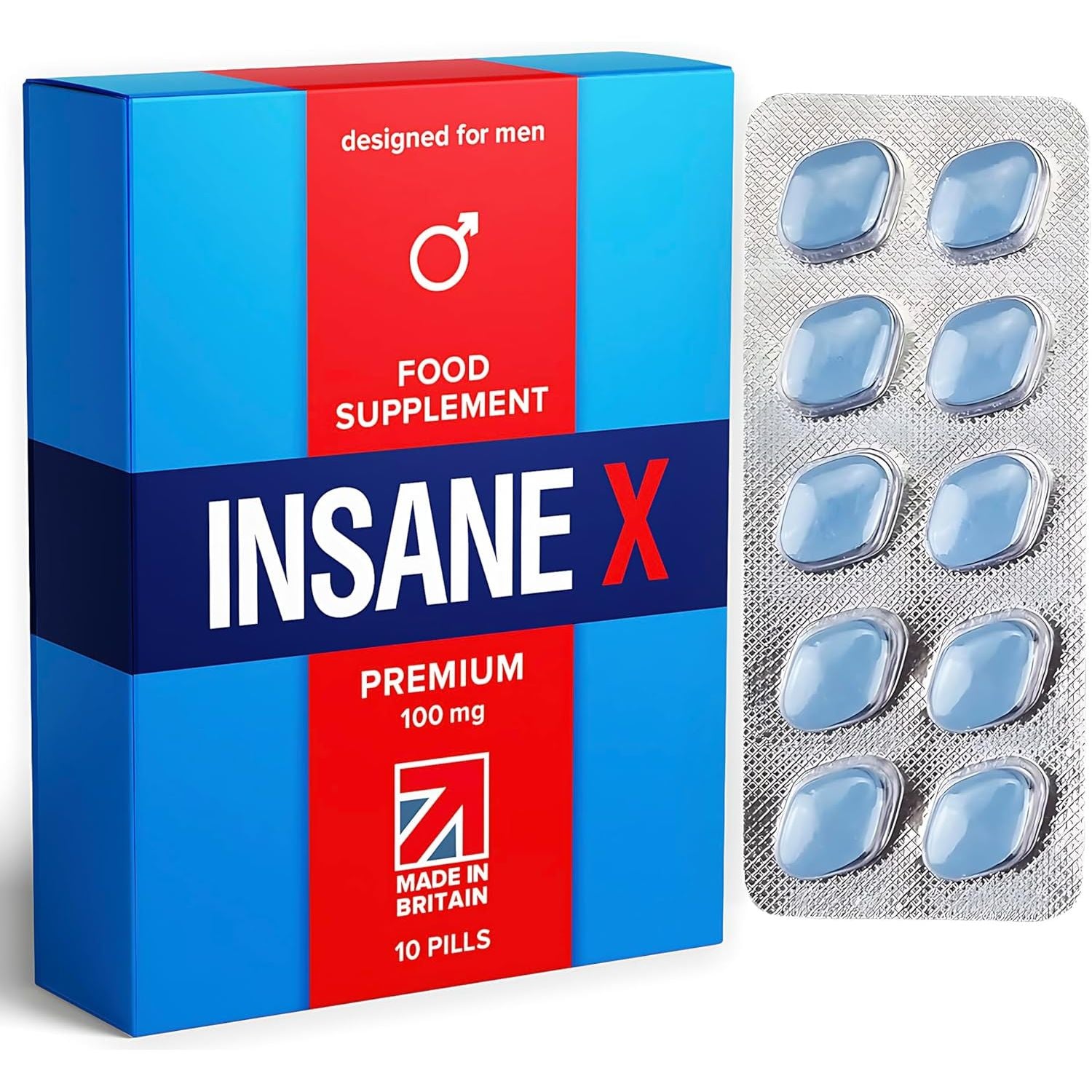 10 INSANE X Premium - Extra Strong Pills for Men UK - Natural Fast-Acting Maca Ginseng Tablets for Men - for Enhanced Performance