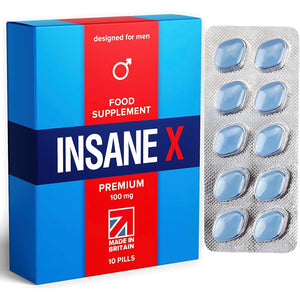 10 INSANE X Premium - Extra Strong Pills for Men UK - Natural Fast-Acting Maca Ginseng Tablets for Men - for Enhanced Performance