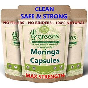 Moringa Oleifera | 120 Capsules High Strength Extract 500Mg 10:1 Equivalent to 5000Mg | Vegan & Vegetarian 5Greens