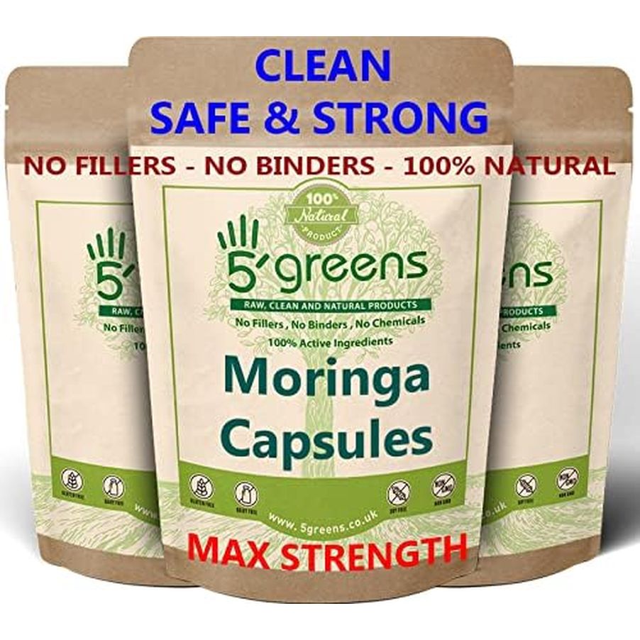Moringa Oleifera | 120 Capsules High Strength Extract 500Mg 10:1 Equivalent to 5000Mg | Vegan & Vegetarian 5Greens