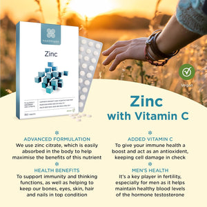 Healthspan Zinc with Vitamin C (360 Tablets) | Immune Health | Bones, Eyes, Skin, Hair & Nails | 15Mg Zinc & 80Mg Vitamin C per Tablet | Easily Absorbable | One-A-Day | Easy to Swallow | Vegan