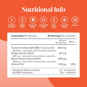 Turmeric Gummies – 4000Mg High Strength Turmeric and Ginger Gummies with Curcumin, Black Pepper & Vitamin D – Tumeric Supplements Joint Support –Immunity, Muscle & Bone – Novomins