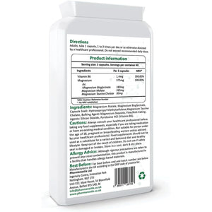 Triple Magnesium Complex 120 Vegan Capules - Malate, Bisglycinate & Taurate, Providing 375Mg Elemental Magnesium per Daily Serving - with Added Vitamin B6 by Pharmanostix