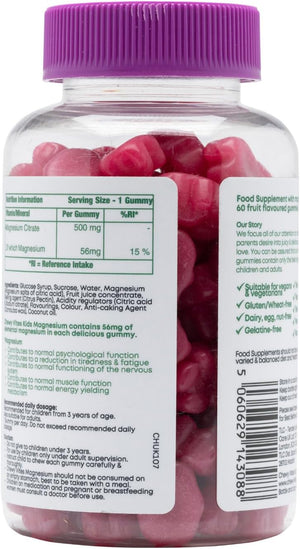 Chewy Vites Kids Magnesium, 2 Months Supply, 60 Kids Vitamins Gummies, 500Mg Magnesium Citrate Providing 56Mg per Gummy, Real Fruit Juice, Age 3 +, Berries Flavour