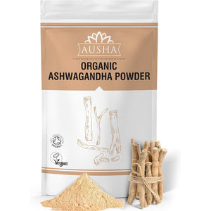 Ausha Organic Ashwagandha Powder 100G High Strength - UK Certified Organic by Soil Association - Stress & Anxiety Relief, Energy, Sleep Aid - Whole Ashwagandha Root Used