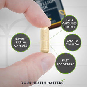 Psyllium Husks Fibre Supplement – 1400Mg per Serving – Naturally High in Soluble Fibre – 180 Vegan Capsules – Supports Daily Rhythm – 100% Pure Plantago Ovata Plant Seeds – Made in the UK by Nutravita