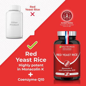 Red Yeast Rice - Cholesterol Lowering Supplement - Highest Concentration of Monacolin K - 3 Month Treatment - No Statin Side Effects - Antioxidant Agent - French Expertise - Nutrimea