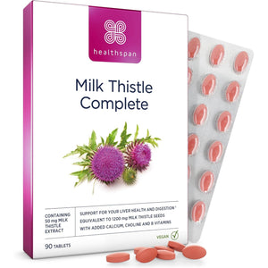 Healthspan Milk Thistle Complete (90 Tablets) | 50Mg Milk Thistle Extract | with B Vitamins, Calcium & Choline to Support Your Digestive Health & Liver Function | Vegan Friendly