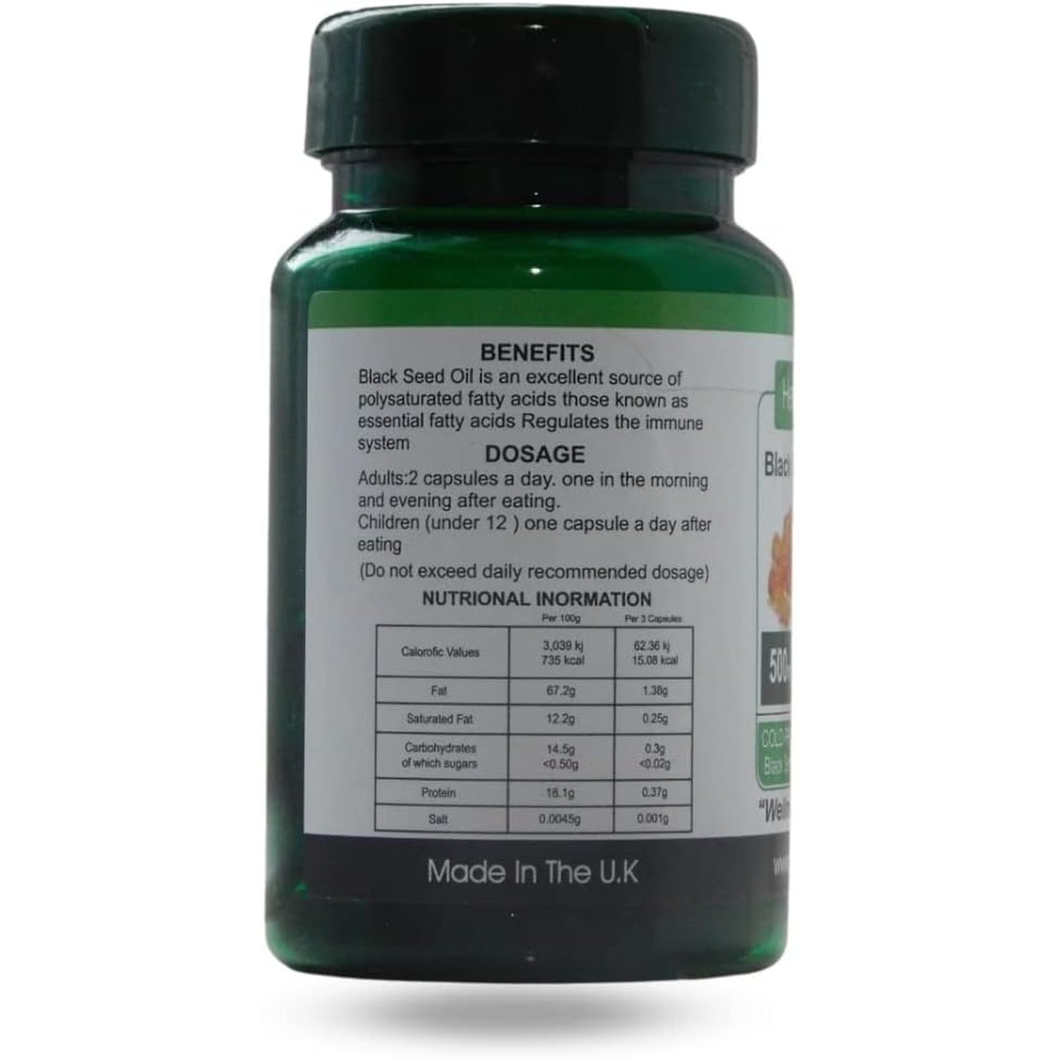 Black Seed Oil Capsules 500Mg X 60 Capsules (Made in the UK) - Cold Pressed, Nigella Sativa