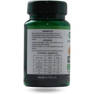 Black Seed Oil Capsules 500Mg X 60 Capsules (Made in the UK) - Cold Pressed, Nigella Sativa