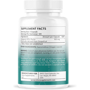 Vinco Apigenin 100Mg Supplement - 120 Sleep Capsules for Better Relaxation, 99%+ Pure Natural Formula - NAD Booster, Apigenin Sleep Supplements, Natural Sleep Aid for Adults - Made in the UK