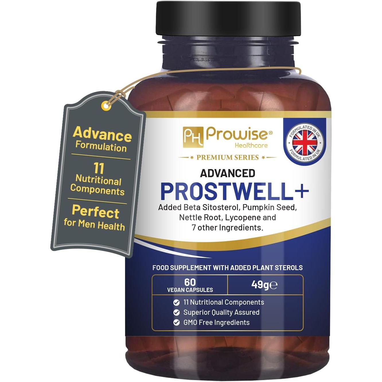 Advanced Prostwell plus 60 Vegan Capsules Added Beta Sitosterol, Pumpkin Seed, Nettle Root, Lycopene and 7 Other Ingredients - Prostate Supplements for Men - Men Health Supplements by Prowise