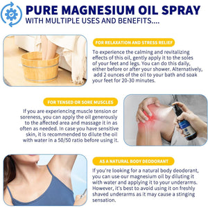 Pure Magnesium Oil Spray, 100% Natural Ultra Pure Magnesium Spray, Non-Gmo Magnesium Spray for Feet,Magical Magnesium Body Spray, Safe and Effective 60ML