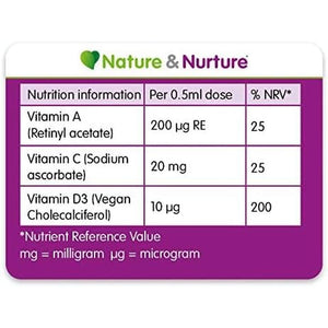 Award Winning Nature & Nurture Baby & Child Vitamins. the Vegan-Friendly Gentle Liquid Multivitamin Drops for Babies, Toddlers and Children. Made in the UK. 60 Doses.