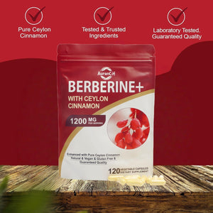 Berberine HCL Supplement Berberine 1200Mg Serving HCL 120 Capsules - plus Pure True Ceylon Cinnamon,Healthy Weight for Both Men and Women, 2 Month Supply