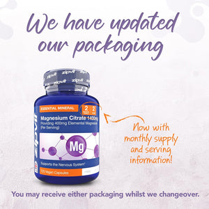 Zipvit Magnesium Citrate 1400Mg, Provides 400Mg Elemental Magnesium, Highly Absorbable for Bone, Muscle & Energy Support. 120 Vegan Capsules, 2 a Day, 2 Months Supply.
