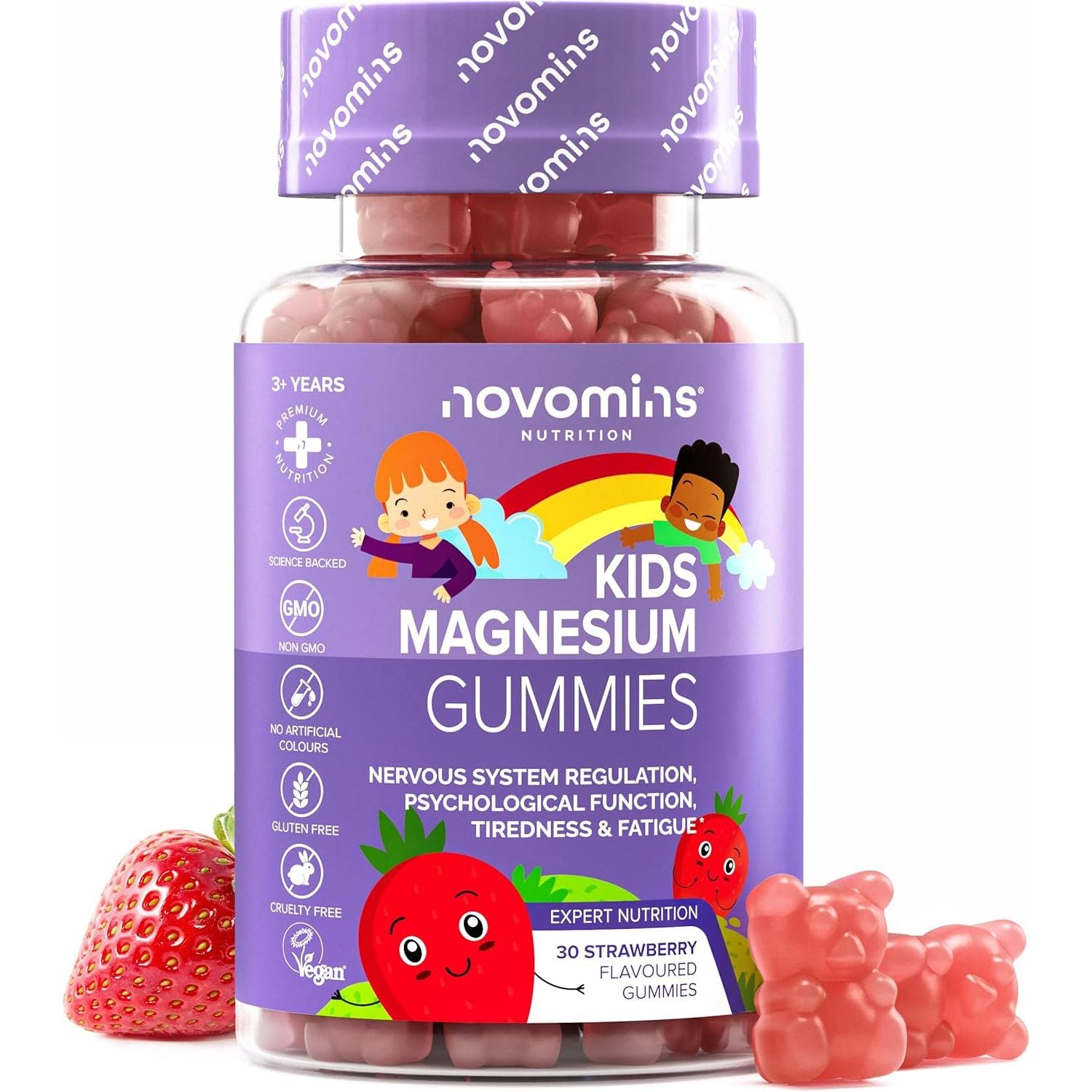 Kids Magnesium Gummies – 1 Month Supply – 546 Mg Magnesium Citrate Providing 60 Mg Elemental - Easy to Chew & Tastes Great - Alternative to Magnesium Glycinate – 30 Gummies - Novomins