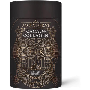 Ancient + Brave - Cacao + Collagen Powder 250G - Peruvian Raw Cacao Hot Chocolate with Grass-Fed Hydrolysed Bovine Collagen - Premium Blend of Organic Cocoa, Ashwagandha & Baobab - High Protein, Keto