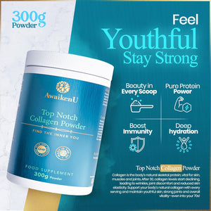 High Strength Marine Collagen Powder with Hydrolysed Marine Collagen Peptides, Hyaluronic Acid & VIT C - 300G -10,000Mg Unflavoured -Skin Elasticity, Hair Growth, Nails & Joint Health- Awaikenu