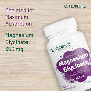 Ambrosial Chelated Magnesium Glycinate - 350 Mg of Elemental Magnesium – High Strength Magnesium Supplement for Women & Men, Gentle on Stomach, Vegan, GMP Certified, 120 Capsules (4 Months Supply)