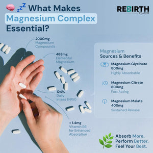 Magnesium Glycinate 3-In-1 Complex with Vitamin B6-2000Mg per Serving of Glycinate, Citrate & Malate - Providing 468Mg Elemental Magnesium. 90 Capsules - Made in UK - 3Rd Party Lab Tested