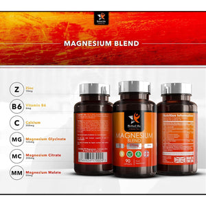BL Magnesium Malate, Glycinate & Citrate Triple Complex | 90 Magnesium Capsules - 375Mg Citrate, Malate & Glycinate with Zinc, Calcium & Vitamin B6 | Non-Gmo, Dairy & Gluten Free