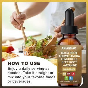 Maca Root Liquid Drops with with Ashwagandha, Fenugreek, Beet Root and L-Arginine - High Strength 60Ml Vegan for Energy Support for Women & Men - Support Mood, Energy & Fitness