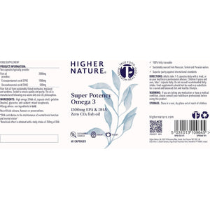 Higher Nature - Omega 3 2000Mg with 1000Mg EPA & 500Mg DHA per Serving - Super Potency Omega 3 True Food® Formula Fish Oil Supplement - Supports Eye, Brain & Heart Health - 60 Capsules