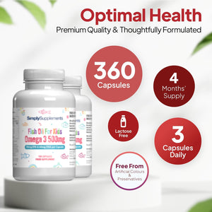 High Strength & Pure Omega 3 500Mg for Kids | for Ages 5-14 Years | 360 Capsules in Total | Manufactured in the UK