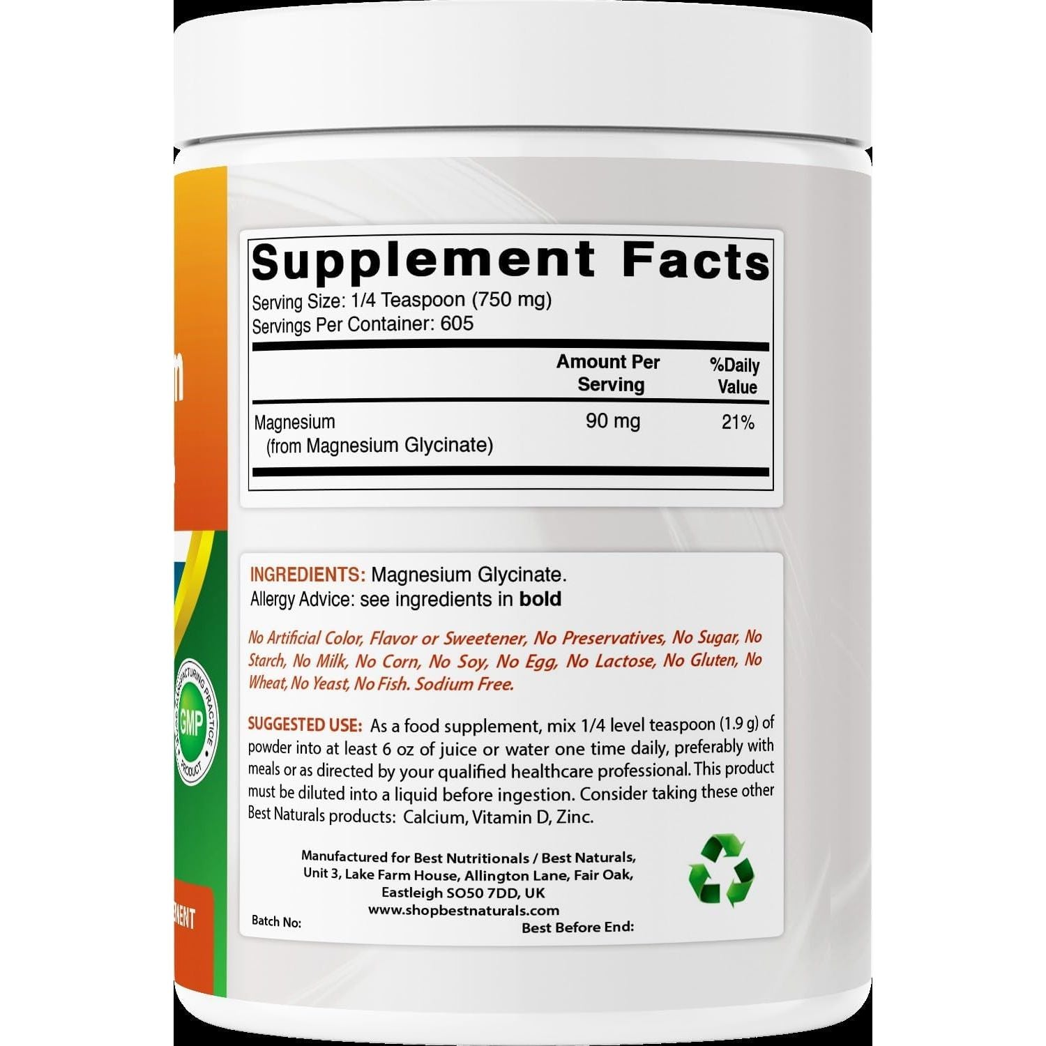 Best Naturals Magnesium Glycinate Powder - 1 Pound (1 LB (Pack of 1))