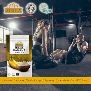 AUSHA Organic Banana Powder 250G | Gut Health, Gluten Free, Fibre, Energy, Endurance | Baking, Protein Shakes, Porridge - Certified Organic by Soil Association