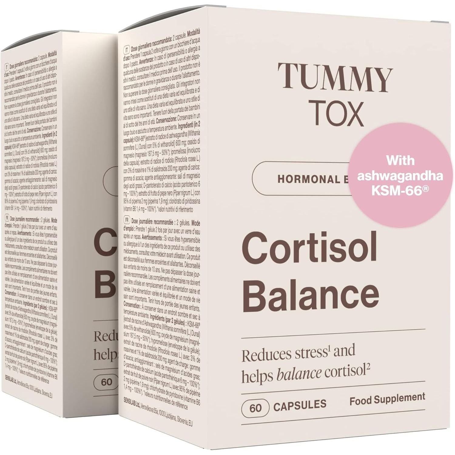 Cortisol Reducing Supplement with Ashwagandha KSM 66, Rhodiola Rosea with Magnesium, Vitamin B6, and Vitamin B5-120 Capsules by Tummy Tox Cortisol Balance