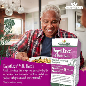 Natures Aid Digesteeze Milk Thistle 60 Tablets – Supports Liver & Digestive Health – High Strength Silymarin – Vegan, Non-Gmo, Gluten-Free – Traditional Herbal Remedy for Indigestion Relief