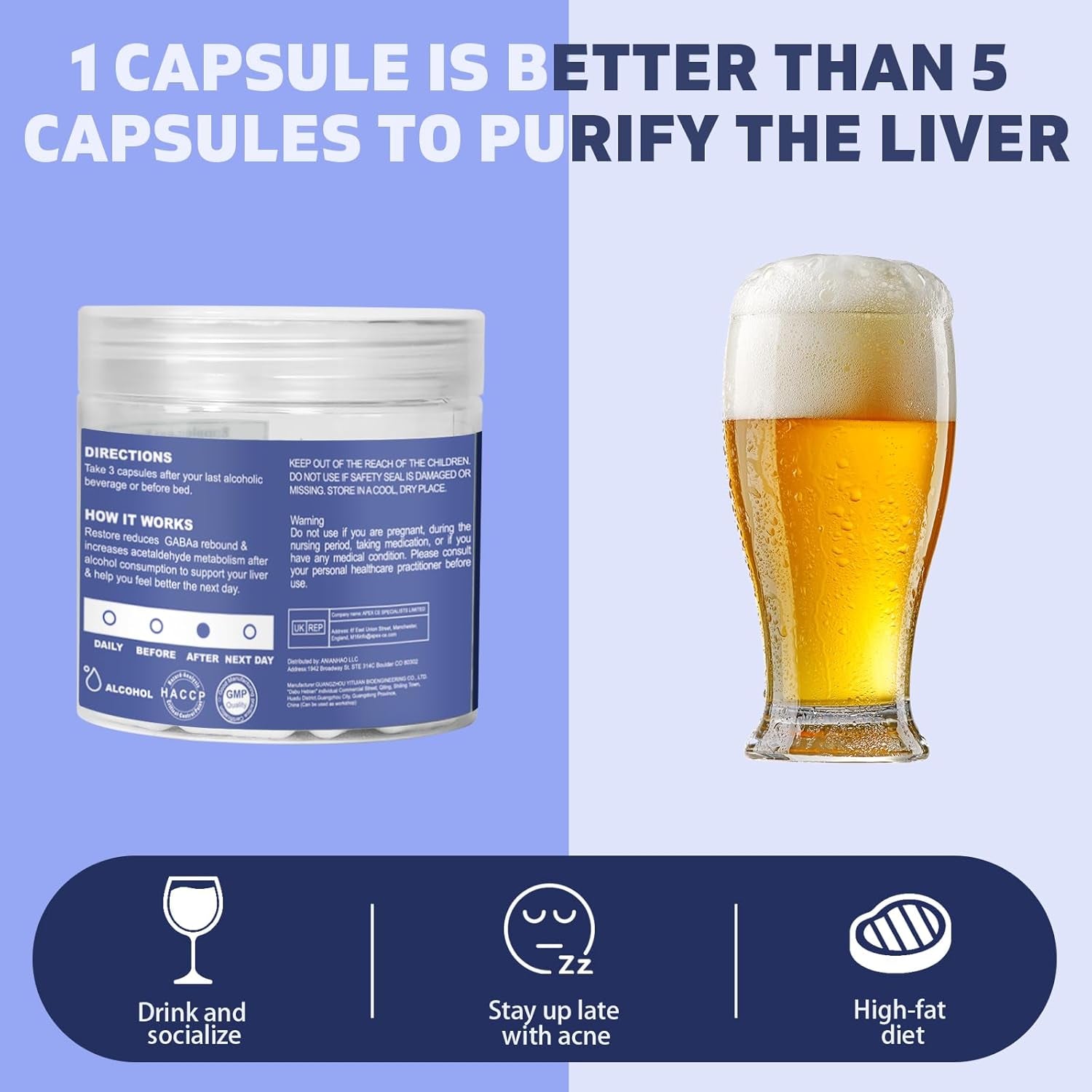 Liver Support Recover | Liver Detox Supplement with DHM + L-Cysteine | Feel Better after Drinking & Support Your Liver | 12 Doses | Dihydromyricetin, Cysteine, Prickly Pear, B-Vitamins, Ginger