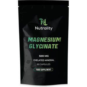 Nutrality Magnesium Glycinate 500Mg | High-Strength Magnesium Complex | Supports Bone Health & Energy Levels | Sleep Aid Promotes Relaxation | 60 Vegan Capsules