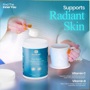 High Strength Marine Collagen Powder with Hydrolysed Marine Collagen Peptides, Hyaluronic Acid & VIT C - 300G -10,000Mg Unflavoured -Skin Elasticity, Hair Growth, Nails & Joint Health- Awaikenu