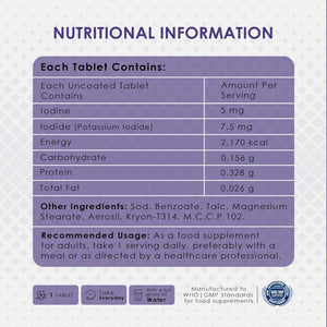 Ambrosial Iodine Supplement 5000Mcg with 7500 Mcg Potassium Iodide| High Strength Iodine Tablets | Natural Source of Iodine from Potassium Supplements & Iodide Tablets (Pack of 1-60 Tablets)