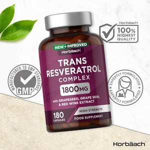 Resveratrol Supplement 1800Mg | 180 Capsules | Trans Resveratrol Complex with Grapeseed, Grape Skin, Red Wine Extract and Blueberry | Source of Polyphenols | by Horbaach