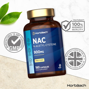 NAC Supplement N-Acetyl-Cysteine 900Mg | 180 Vegan Capsules | Amino Acids High Strength | Free Form | by Horbaach