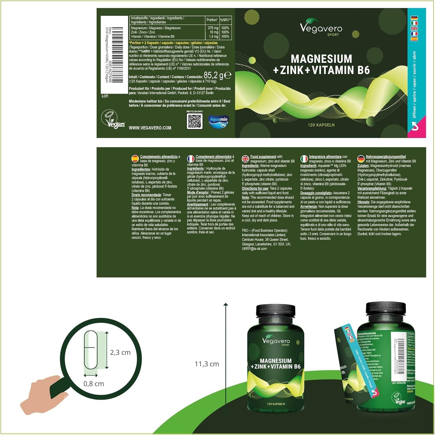 Vegavero ZM+ Supplements | Zinc + Magnesium + Vitamin B6 | Improved Absorption of Zn Aspartate + Citrate | Muscle Growth | for Men and Women | Vegan