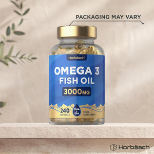 Omega 3 Capsules High Strength Fish Oil | 3000Mg | 240 Count | Wild-Caught Fatty Acid Supplement Providing 432Mg of EPA and 288Mg of DHA | by Horbaach