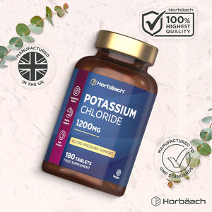 Potassium Supplement High Strength 1200Mg | 180 Vegan Tablets | 624Mg of Potassium & 564Mg of Chloride | Suitable for Vegans & Vegetarians | by Horbaach