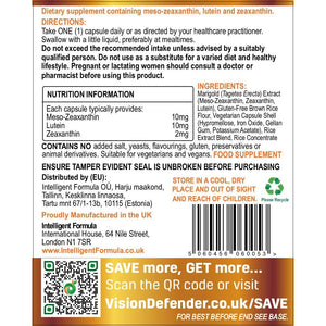 Vision Defender MAC Eye Vitamins Supplement – Triple Antioxidant Carotenoids: Lutein, Zeaxanthin & Meso-Zeaxanthin – Vision & Eye Health Support – 90 Capsules – Made in UK