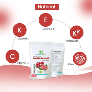 Herbal Magic'S Organic Pomegranate Fruit Powder, Spray Dried - Rich & Vibrant Smoothies, Shakes, Juices, Baking - Free from Artifical Flavour & Preservatives - 100G(Pack-1)